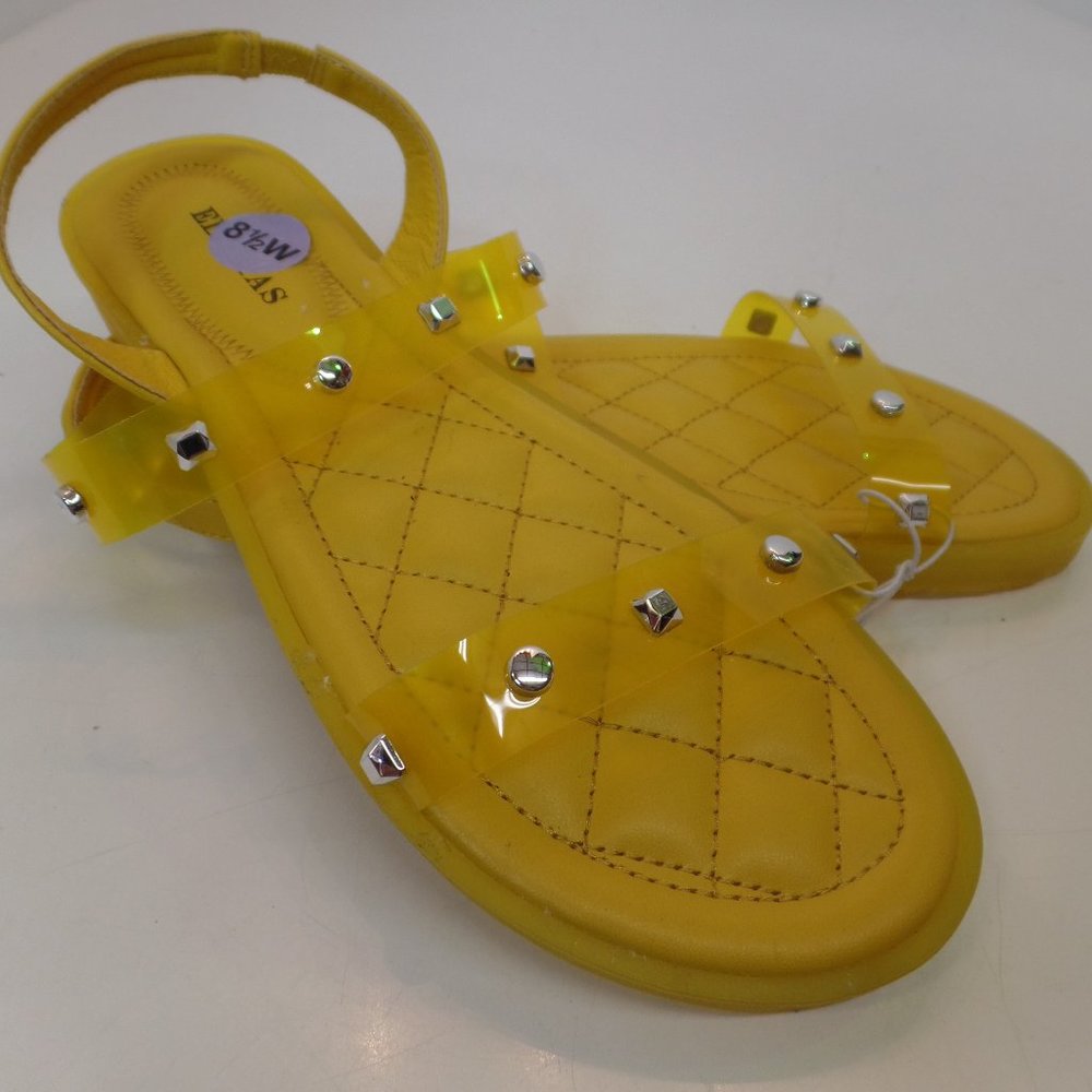 Elditas Yellow Quilted Clear Plus Silvertone Riveting Sandals Sz 8.5 Wide NEW
